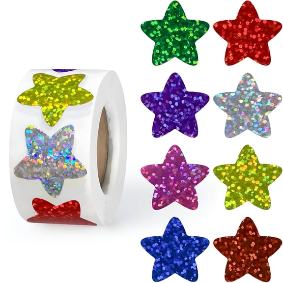 CCOCC 500Pcs Multi-Color Star Stickers for Kids Reward,1 Inch Foil Shiny Glitter Star Stickers for Diy,Crafts,Birthday Party,Envelope Seal,School and Classroom Teacher Supplies,8 Colors