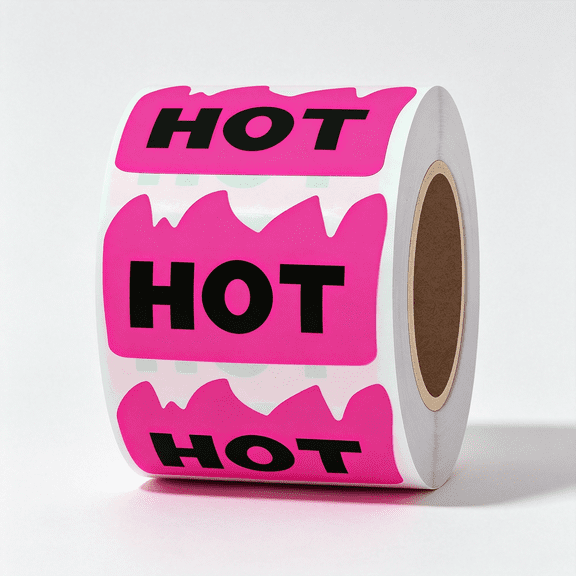 CCOCC 500Pcs Rave Hot Stickers 2 X 1-1/5 Inch Fluorescent Hot Flame Fire Shape Labels Marking for Restauresent Supermarkets Stores Shops (Fluorescent Pink)