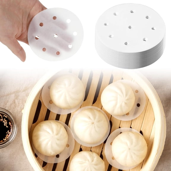 CCOCC 500Pcs Small Bamboo Steamer Liners, 4 Inch Non-Stick Mini Steam Paper, Perforated Parchment Steaming Papers for Steaming Buns, Dumplings and Dim Sum 500Pcs Steamer Liner