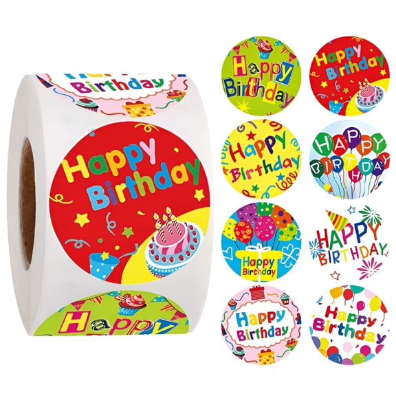 CCOCC 500pcs/roll Happy Birthday Sticker Birthday Party Celebration Gift Decoration Round Sticker