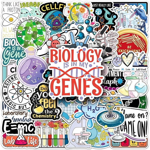 CCOCC 50Pc Sciences Stickers Pack,Physics,Chemistry,Biology Experiment Vinyl Stickers,Student Science Laboratory Decals for Laptop,Water Bottle,Notebook,Luggage,Computer Decor(Colourful-D9)