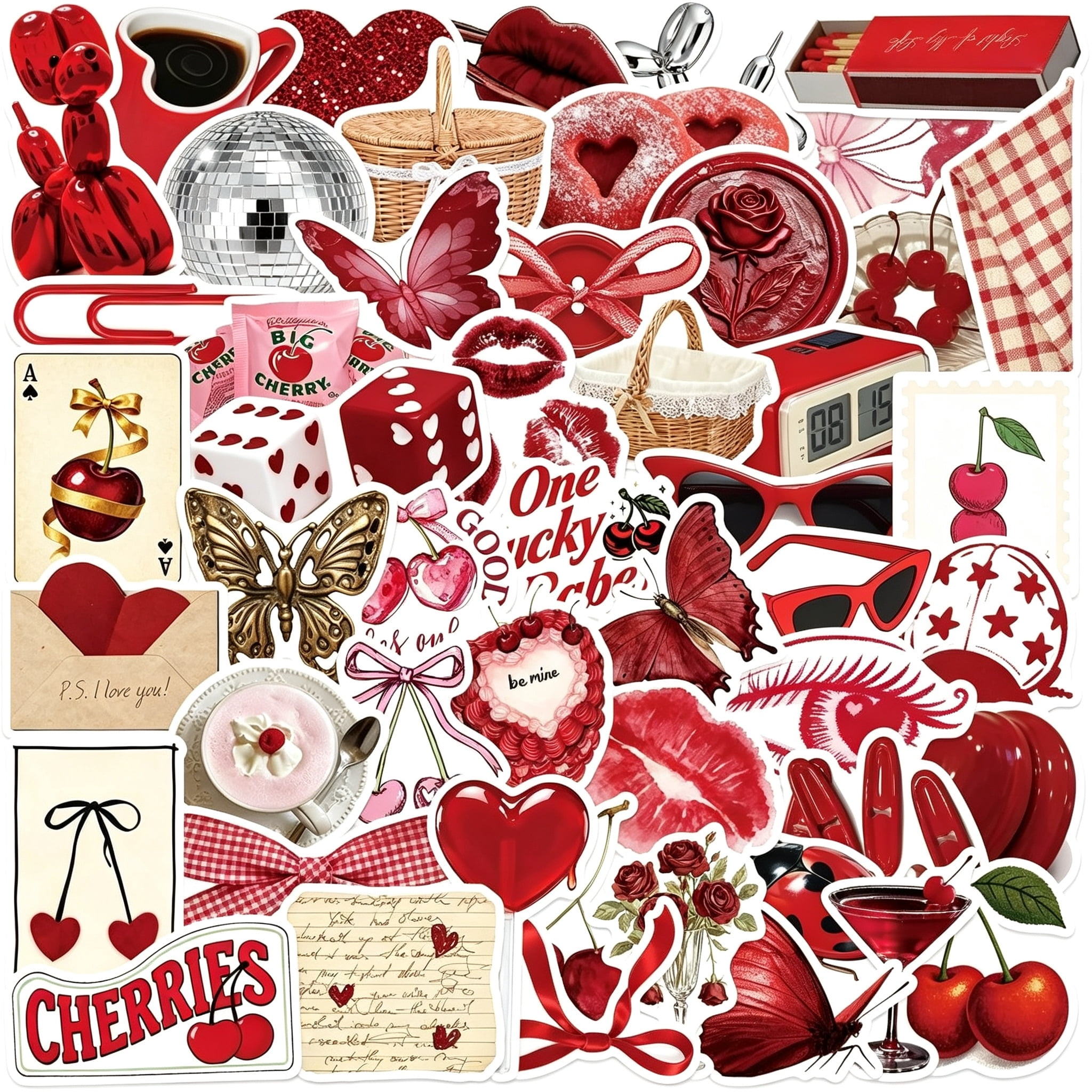 CCOCC 50Pcs Aesthetic Cherry Girls Stickers Pack Cool Y2K Sticker for ...