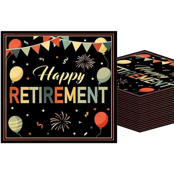 CCOCC 50Pcs Black Retro Retirement Party Decorations for Women,Retirement Napkins Happy Retired Tableware Kit Happy Farewell Napkins,For Happy Retired Party Decorations Supplies