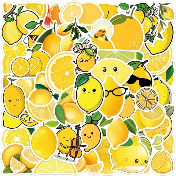 CCOCC 50Pcs Cartoon Fruit Lemon Stickers Fresh Lemons Vinyl Waterproof Kawaii Decals for Water Bottles Laptop Luggage Cup Mobile Phone Skateboard Guitar (Lemon)