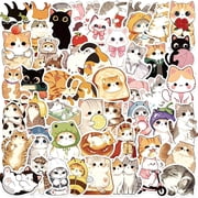 CCOCC 50Pcs Cat Stickers,Cute Cat Stickers for Kids,Waterproof Kawaii Kitten Stickers for Laptop,Guitar,Scrapbook,Cute Animal Water Bottle Decals Cute Stickers