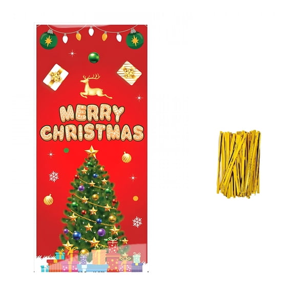 CCOCC 50Pcs Christmas Cellophane Bags,Candy Cookie Bags for Holiday Treats,Christmas Party Favors Supplies,Christmas Clear Cello Gift Bags,Xmas Goodie Bags,Red