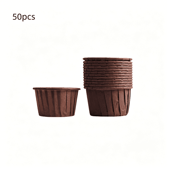CCOCC 50Pcs Disposable Cupcake Cups,Mini Baking Paper Muffin Liners,Lidless Cake Boxes,Heat Resistant Party Supplies,Brown Eco-Friendly Dessert Containers