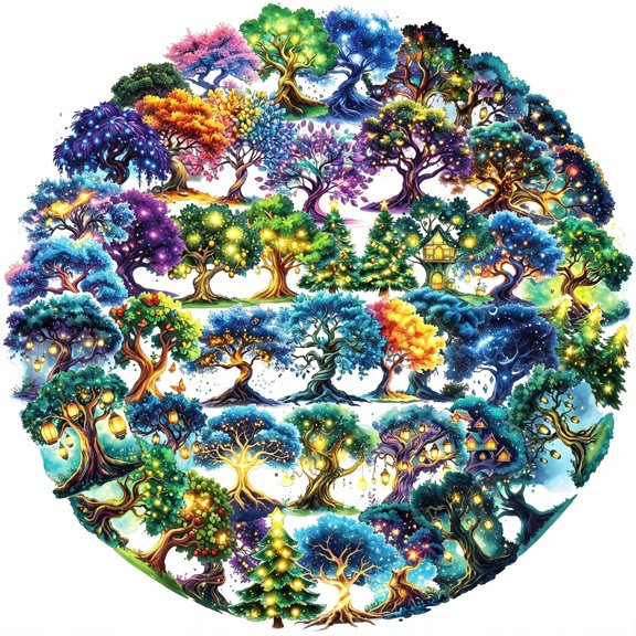 CCOCC 50Pcs Fantasy Tree Stickers, Graffiti Aesthetic Magical Tree Decals for Scrapbook Journaling Water Bottle Suitcase Laptop Phone Skateboard Guitar, Waterproof Pet Transparent Sticker