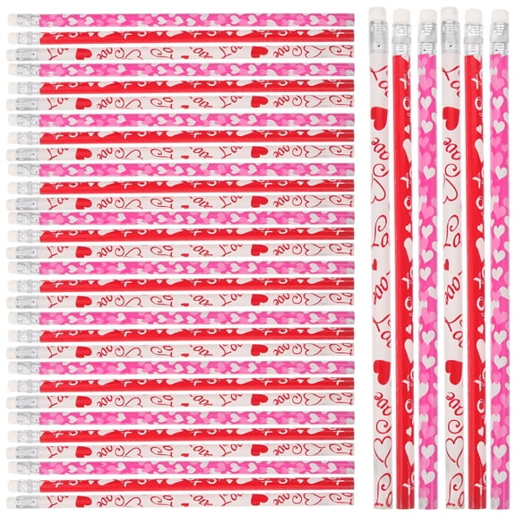 CCOCC 50Pcs Heart-Pattern Pencils Wood Pencils HB Pencils Rubber Tipped Pencils