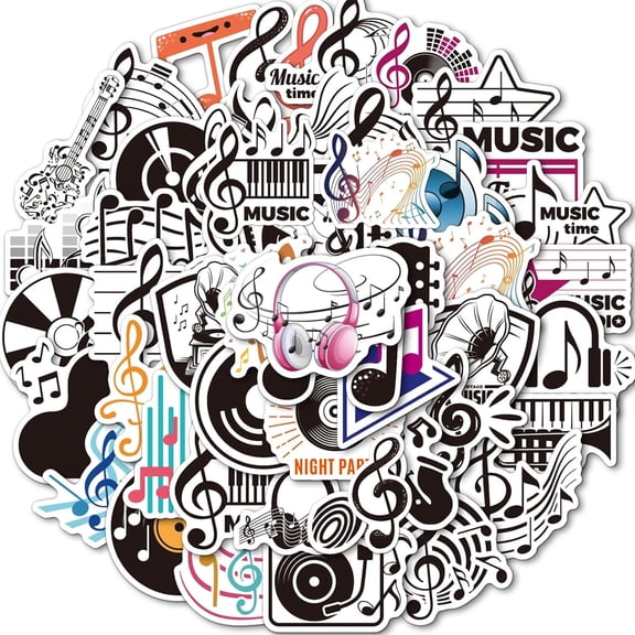 CCOCC 50Pcs Music Stickers for Water Bottles & Laptop - Waterproof Vinyl Musical Note Instrument Stickers for Piano,Guitar - Aesthetic Music Decals for Choir Band Gifts Rewards