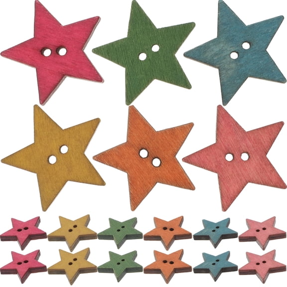 CCOCC 50pcs Wooden Buttons Colorful Star Shaped Two Holes Buttons DIY Craft Embellishments