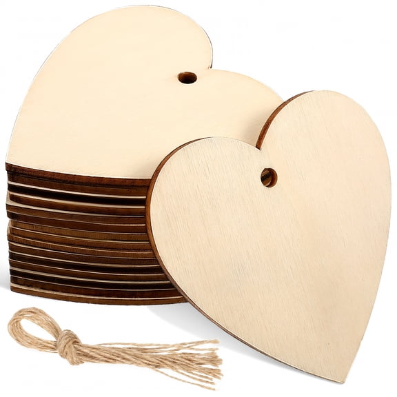 CCOCC 50pcs Wooden Hearts Paintable Wood Cutouts Unfinished Wood Heart Crafts Hanging Pendants with Ropes