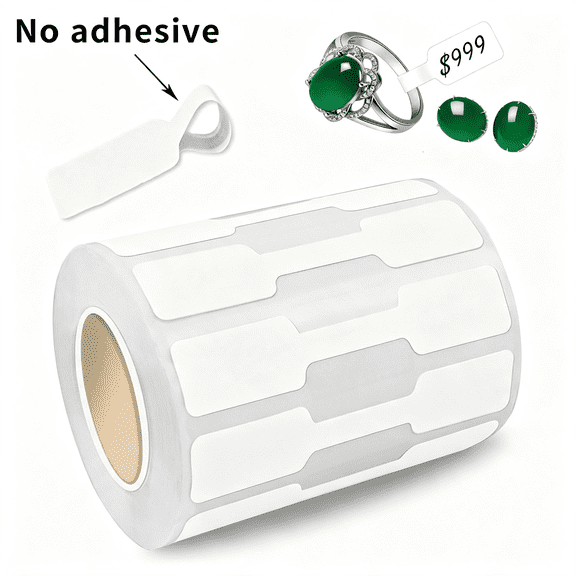 CCOCC 550 Pcs Jewelry Tags Roll for Necklace Earring Price Identify,Self Adhesive White Blank Dumbbell Jewelry Stickers Labels for Bracelet, Ring, Clothing Display White