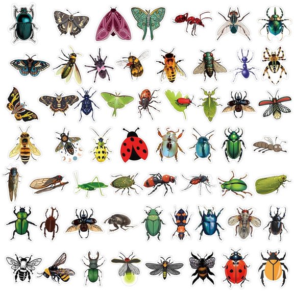 CCOCC 55Pcs Cool Stickers, Cute Insect Bug Waterproof Vinyl Decals Kids Water Bottle Laptop