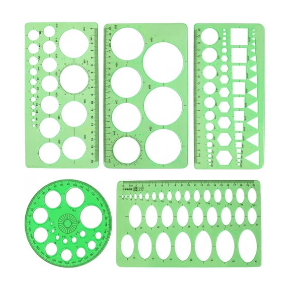 CCOCC 5Pcs Circle Template Measuring Geometry Ruler Geometric Drawings Stencils Rulers,Plastic Measuring Circle Template for Drawing and Oval Measuring Templates(Green)
