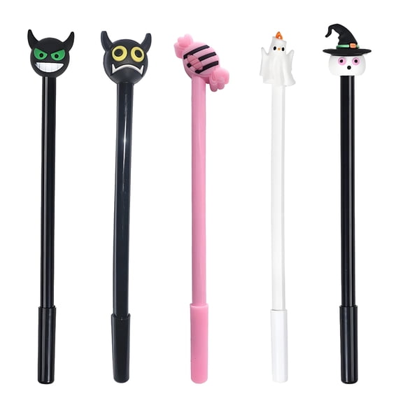 CCOCC 5Pcs Halloween Pens,Yellow-Eyed Demon,Green-Eyed Demon,Pink Candy,Ghost,Candle,Black-Hat Ghost Fine Tip Pens,0.5mm Black Ink Funny Pens for Halloween Party Stuffers Trick or Treat Gifts,Mix6