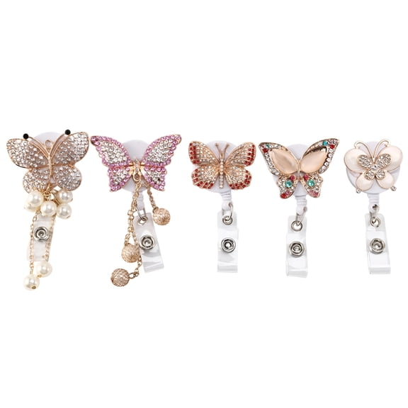 CCOCC 5Pcs Retractable Badge Holder Reel, Butterfly Handmade Bling Rhinestone Id Badge Holders with Clip, for Volunteer Nurses,Badge Reels Retractable Cute,Retractable Badge Clip