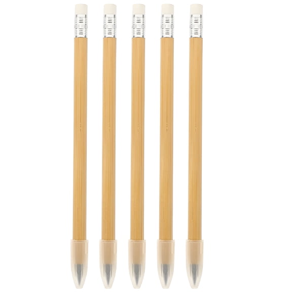 CCOCC 5pcs Graphite Eternity Non-Sharpening Bamboo Pencils, Inkless Sketch Drawing Writing Supplies, Wood Pencil Set