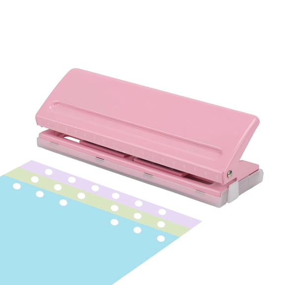 CCOCC 6 Hole Punch for Planners-Adjustable for A4/A5/A6/Personal/Pocket Size-Heavy Duty Metal Punches 6 Sheets-Perfect for 6-Ring Binders,Journals-Bonus Stretchable Ruler&Chip Tray(Pink)
