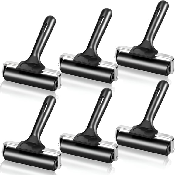 CCOCC 6 Pack 4 Inch Rubber Brayer Roller Hard Rubber Rollers for Crafting Printing Printmaking Wallpaper Inking Stamping Gluing