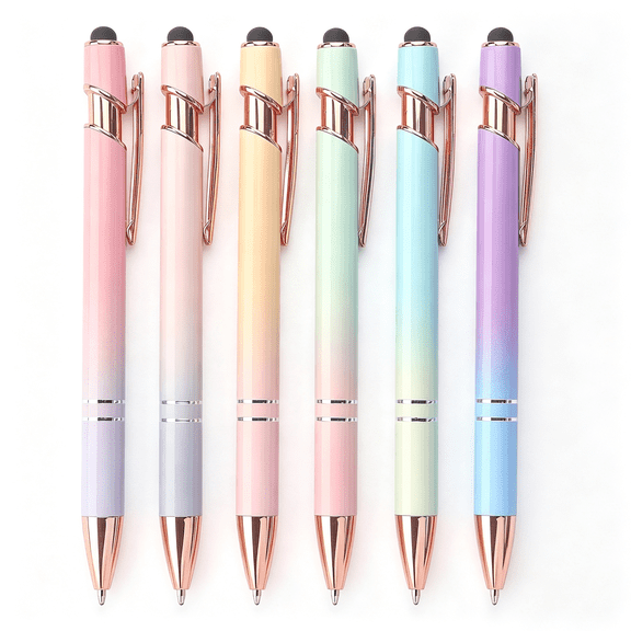 CCOCC 6 Pack Ballpoint Pen 2-In-1 Pen with Stylus Tip, 1.0 Mm Black Ink | Metal Stylus Pen for Touch Screens 6 Pack Metal Pens with Stylus Tips