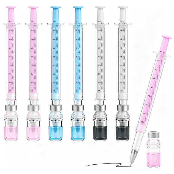 CCOCC 6 Pack Syringe Shaped Ink Pens,Creative Syringe Shaped Gel Pen,Funny Novelty Ballpoint Pens,0.38Mm Black Neutral Pen,Random Color Syringe Gel Pens Set,Unique Gift for Nurse Appreciation Week