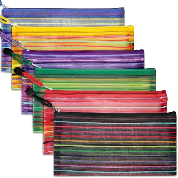 CCOCC 6 Pcs Pencil Pouch Plastic Pencil Cases Zipper Mesh Pouch Bag for Office Pen Cosmetic Makeup
