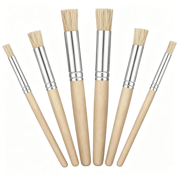 CCOCC 6 Pcs Stencil Paint Brush Set, Natural Bristle Dome Stencil Brushes for Stenciling, Wooden Stippling Brush for Acrylic Oil Watercolor Paint, Painting on Wood Wall, Diy Craft, Card Making