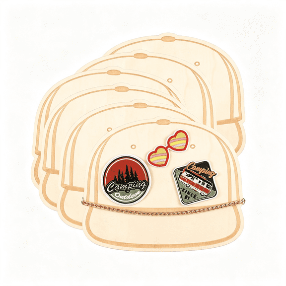 CCOCC 6 Pcs Truck Hat Template Palette Wood Baseball Cap Templates Create Personalized Hat Patches Truck Cap Design Patch Layout for Designing, Wooden Paint Palette