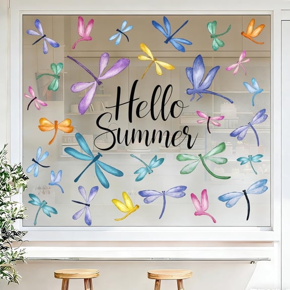 CCOCC 6 Sheets Spring Summer Window Clings,Watercolor Dragonfly Window Stickers Removable Anti-Collision Window Decals for Classroom School Home Office Glass Decoration