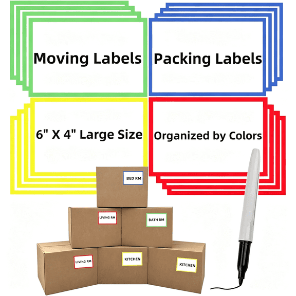 CCOCC 6" X 4" Large Moving Labels for Boxes, Packing Supplies for Moving Color Coded Blank Labels Stickers for Home Organization Projects, Kitchen, Storage Bins, Permanent Adhesive