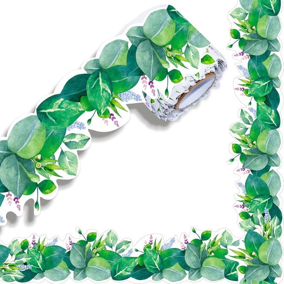 CCOCC 60 Feet Bulletin Board Borders,Scalloped Rolled Border Trim with Floral and Leaves Patterns for School,Classroom & Offices Green Bulletin Board Border