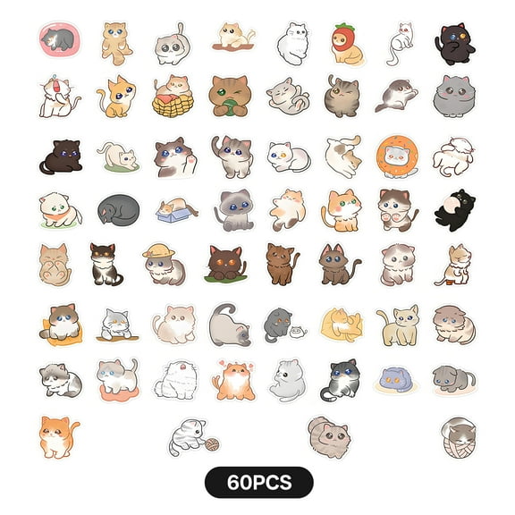 CCOCC 60 Pcs Cat Stickers,Cartoon Cat Faces Meme Stickers,Expressive Stickers Easy Peel Cute Stickers,Style2
