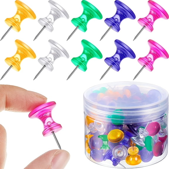 CCOCC 60 Pcs Giant Push Pins 1 Inch Large Thumb Tacks for Cork Board, Colorful Plastic Head Marking Pins with Reusable Storage Case for Office Home Classroom Organization