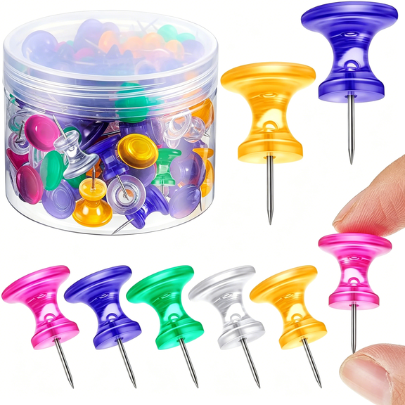 CCOCC 60 Pcs Giant Push Pins Jumbo Tacks 1 Inch Plastic Head for Cork Board Map Posters Decorations (Rose Red,Yellow,Blue,Green,Clear)