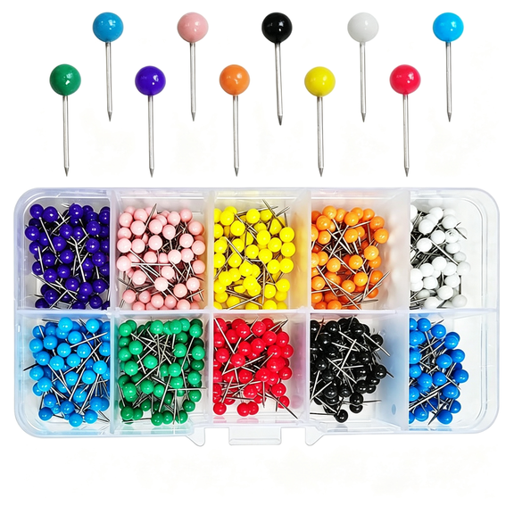 CCOCC 600 Pcs Colored Push Pins Map Tacks,Colorful Round Push Pin,Map Tacks Marking Pins,Small Round Head Marking Pin Push Pin (10 Colors)
