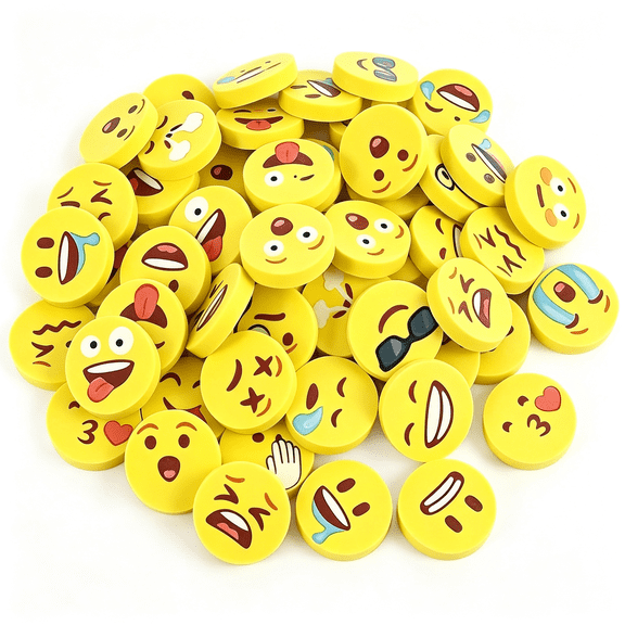 CCOCC 60Pcs Mini Erasers Emoticon Face for Classroom Prizes,1" Round Erasers for Fun Classroom Rewards,Classroom Prizes Treasure Box,Goodie Bag Stuffers&Party Favors,Pinata,Carnival