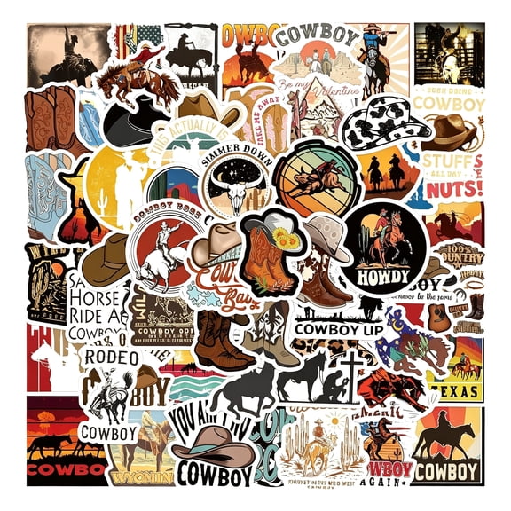 CCOCC 60Pcs Western Cowboy Stickers for Water Bottles Laptop Luggage Guitar Skateboard, Country Western Decals Vinyl Waterproof Sticker for Adults Teens Funny Gifts for Friends