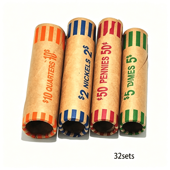 CCOCC 64 Assorted Preformed Coin Wrappers,Quarters,Pennies,Nickels and Dimes
