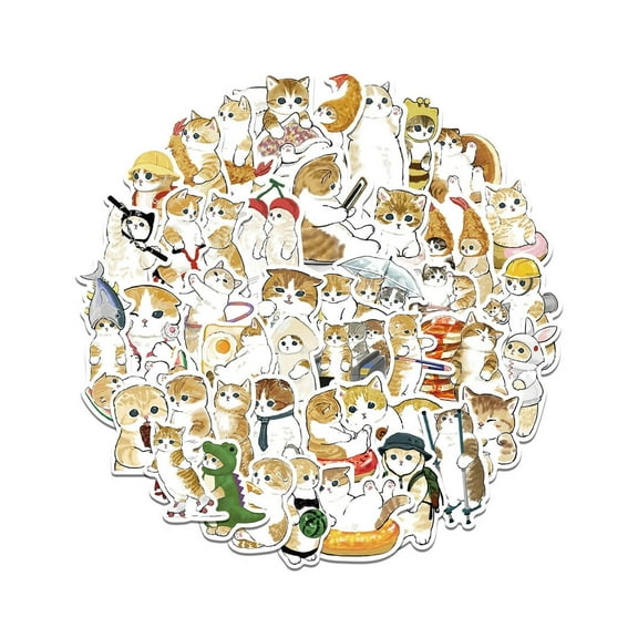 CCOCC 64 Pcs Cat Stickers,Creative Cat Patterns Meme Stickers,Easy Peel Long-Lasting Color Laptop Stickers,Style2