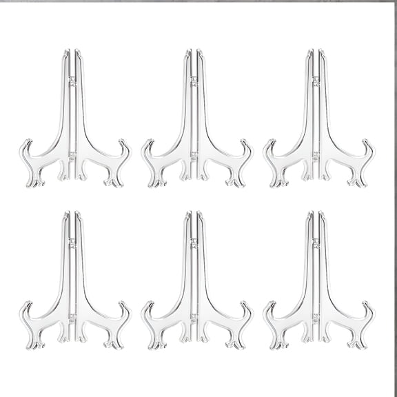 CCOCC 6Pcs Clear Plastic Plate Holder Display Stand, Adjustable Folding Easel for Decorative Plates, Artwork, Photo Frames, Collectibles, and Table Centerpieces