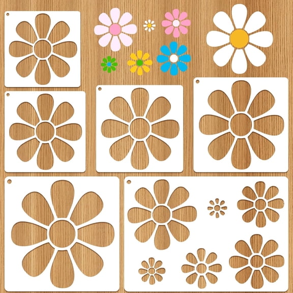 CCOCC 6Pcs Flower Stencils for Painting Wall Stencils Reusable Large Stencil for Drawing Daisy Stencil Art Create on Fabric Painting Wall Canvas Furniture Flower Stencils