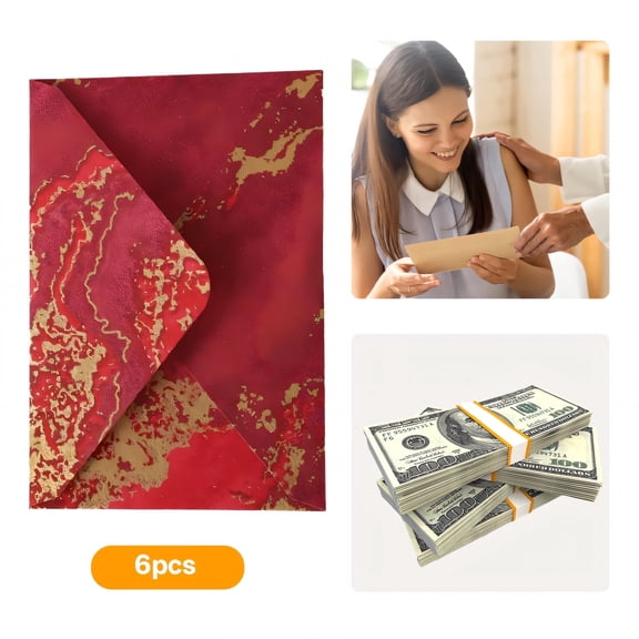 CCOCC 6Pcs Gold Money Envelopes - 6.3×4.33in, Fits 4×6 Items, For Cash & Coins