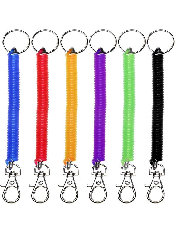 6 Pcs Spiral Retractable Keychain, Stretch Cord Key Ring with Metal Lobster Clasp, Anti-Lost Coil for Cellphone and Keys