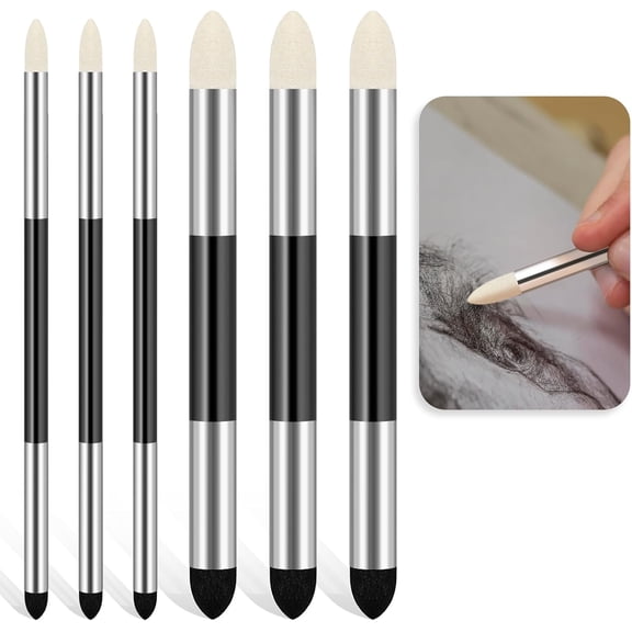 CCOCC 6pcs Artist Blending Sponge Pen Dual Tip Drawing Art Oil Soft Pastel Blending Tools Reusable Washable Sketch Rubbing Sponge Brush for Artist Professional Sketch Drawing Blending