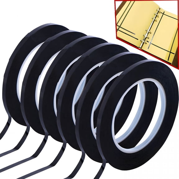 CCOCC 6pcs Whiteboard Pinstripe Tape Line,108 Feet Long per Roll,Dry Erase White Board Graphic Grid Marking Gridding Self Adhesive Thin Pinstriping Tape Black (1/8 inch Width)