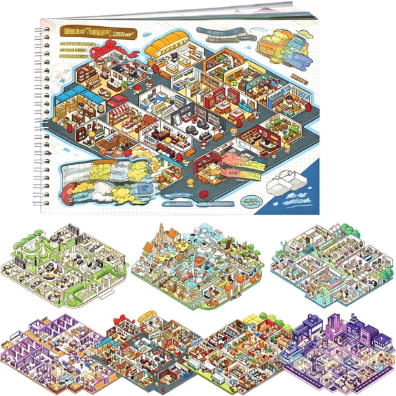 CCOCC 7 Pcs Big Size 3D Scenes Sticker Book Scene Stickers | Diy Make Your Own Scene House Stickers Therapy for Adults Relief Stress Pass the Time Sticker Scene Book