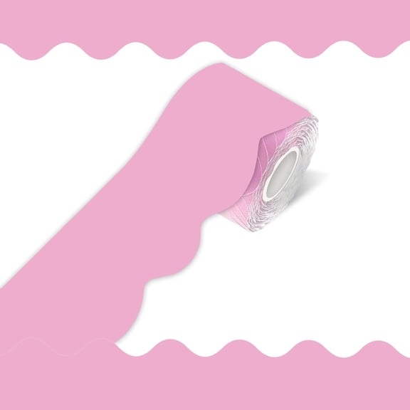 CCOCC 70Ft Pink Bulletin Board Border- Pure Pink Scalloped Rolled Border Trim Board Border, Wavy Line Decorative Roll for Classroom, School, Office, Home Pink Bulletin Board Border