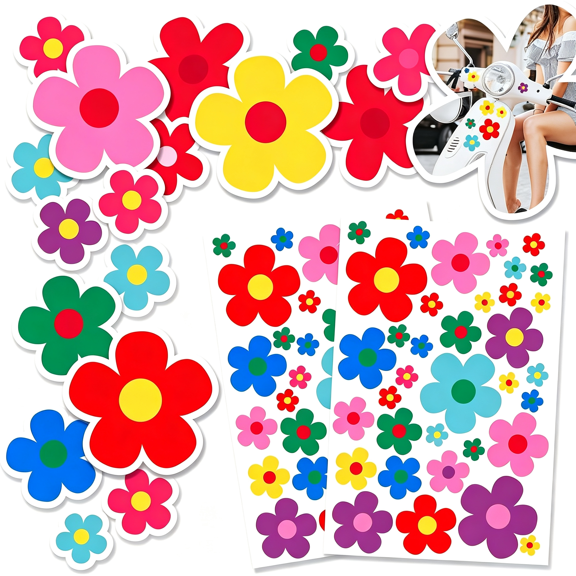 CCOCC 70Pcs Flowers Car Stickers Set Decals Bike Sticker Vinyl Waterproof | Motorcycle Bicycle Bus Scooter Stickers Outdoor for Window Journal Planner Laptop Luggage Decoration (Color B)