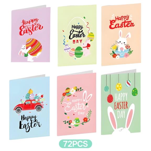 CCOCC 72 Sets Easter Greeting Cards,Cute Bunny Easter Eggs Paper Card,Envelopes Included,Easter Cards Blessing Gift & Party Decoration Invitation Card